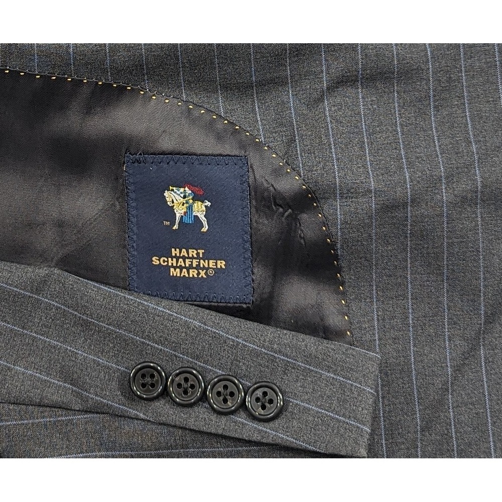 Hart Schaffner Wool Sports Blazer Suit Sports Jacket Gray/Blue Pinstripe 42L